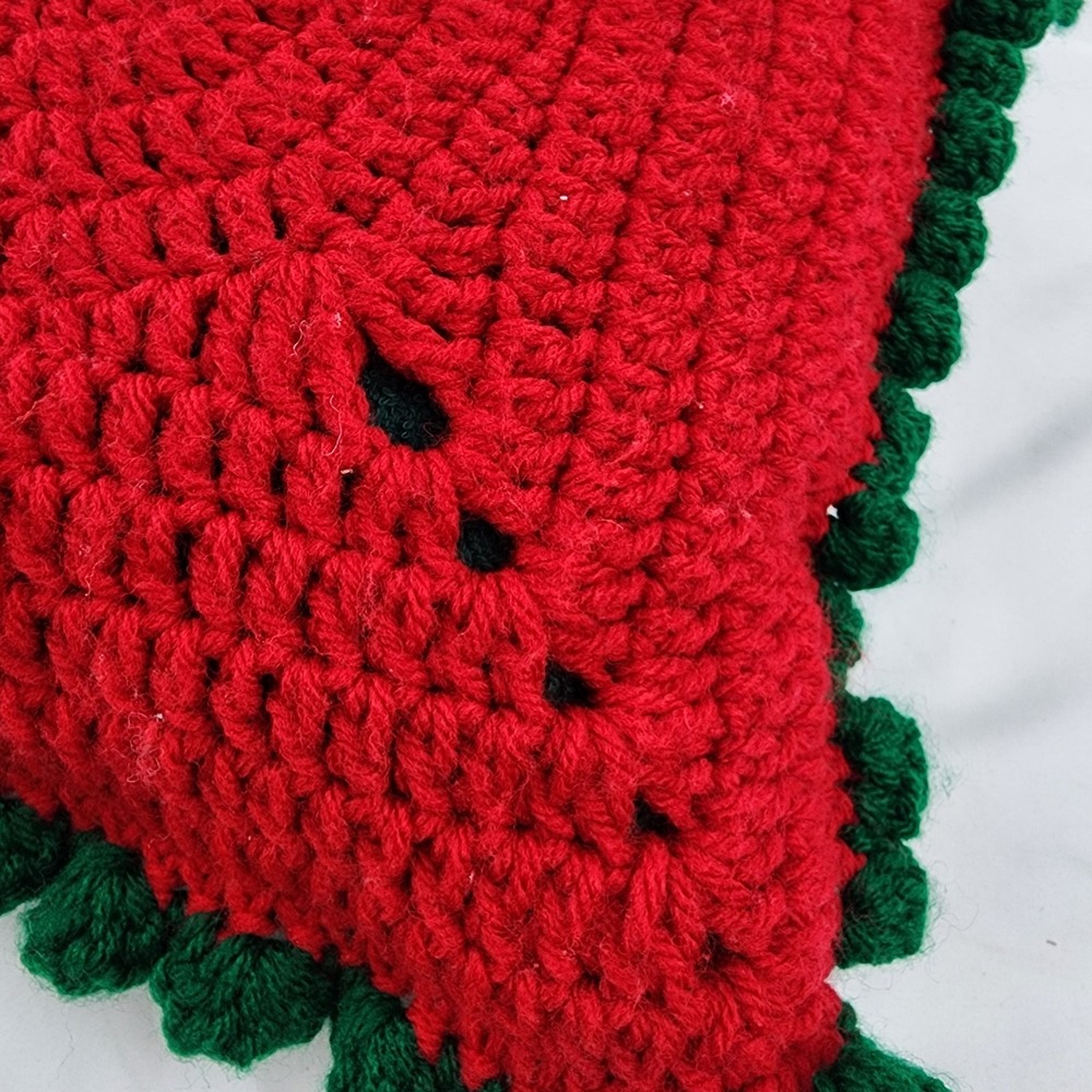 Crochet Santa Pillow 14"x13" Christmas Holiday Gift Jingle Bell Red Green - Picture 5 of 6